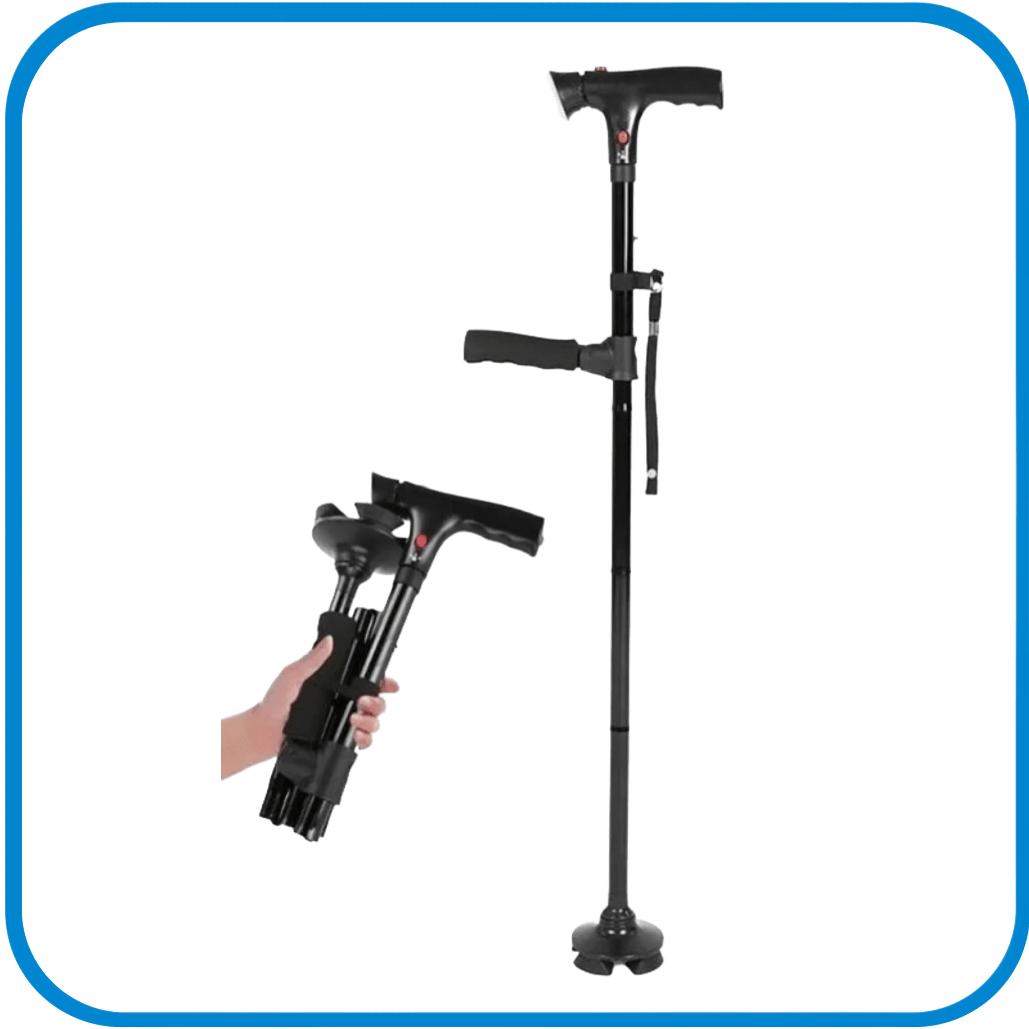 BXT Magic Bastone Da Trekking Pieghevole Con LED: Regolabile 84-95cm, Antiscivolo, Base Girevole, 400g